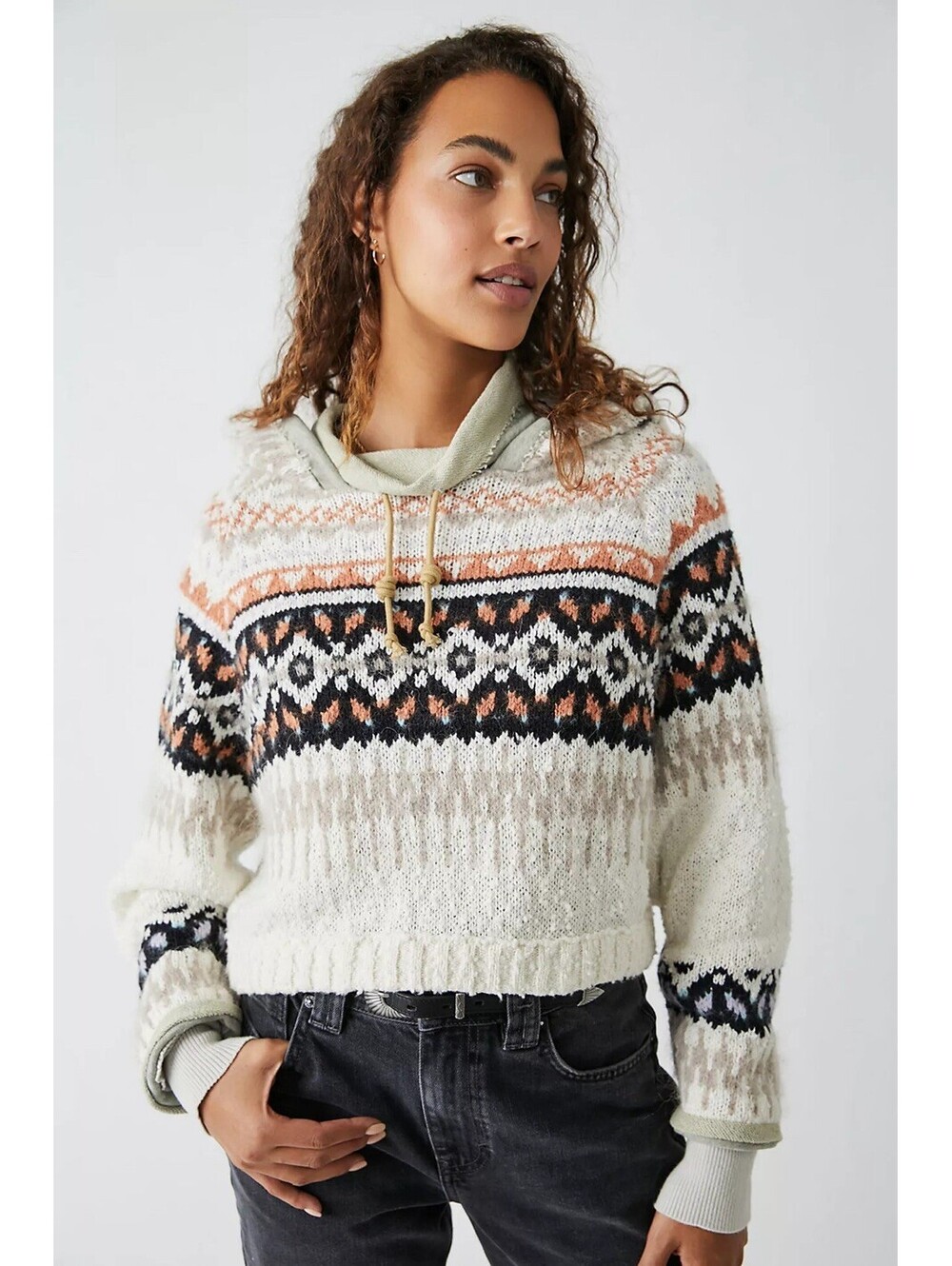 Free People Inverness Wool Blend Feminine Boxy Cropped Hoodie Size Small
